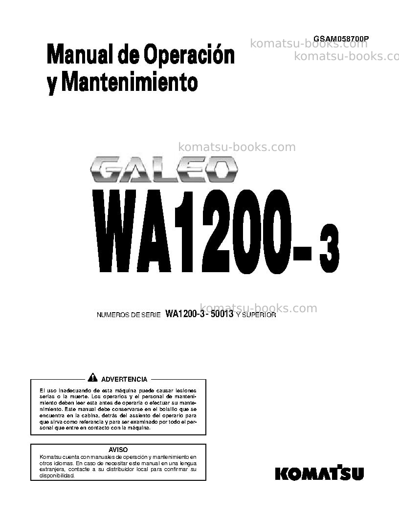 Komatsu wa1200-3jpn-a Manual de operación cover