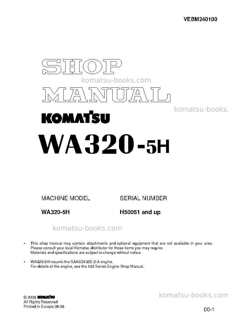 Komatsu wa320-5deu-h Repair & maintenance cover
