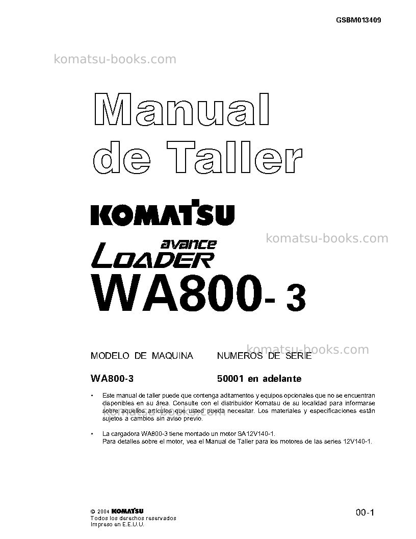 Komatsu wa800-3jpn Reparación y mantenimiento cover