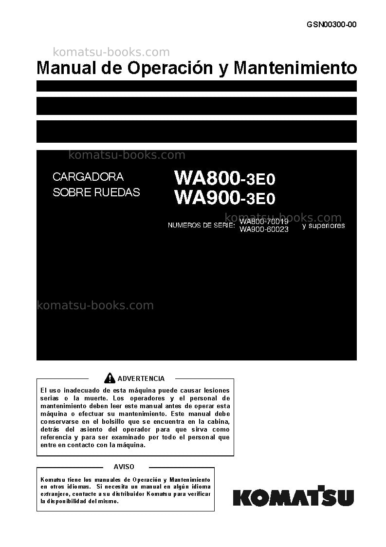 Komatsu wa900-3jpn-e0 Manual de operación cover