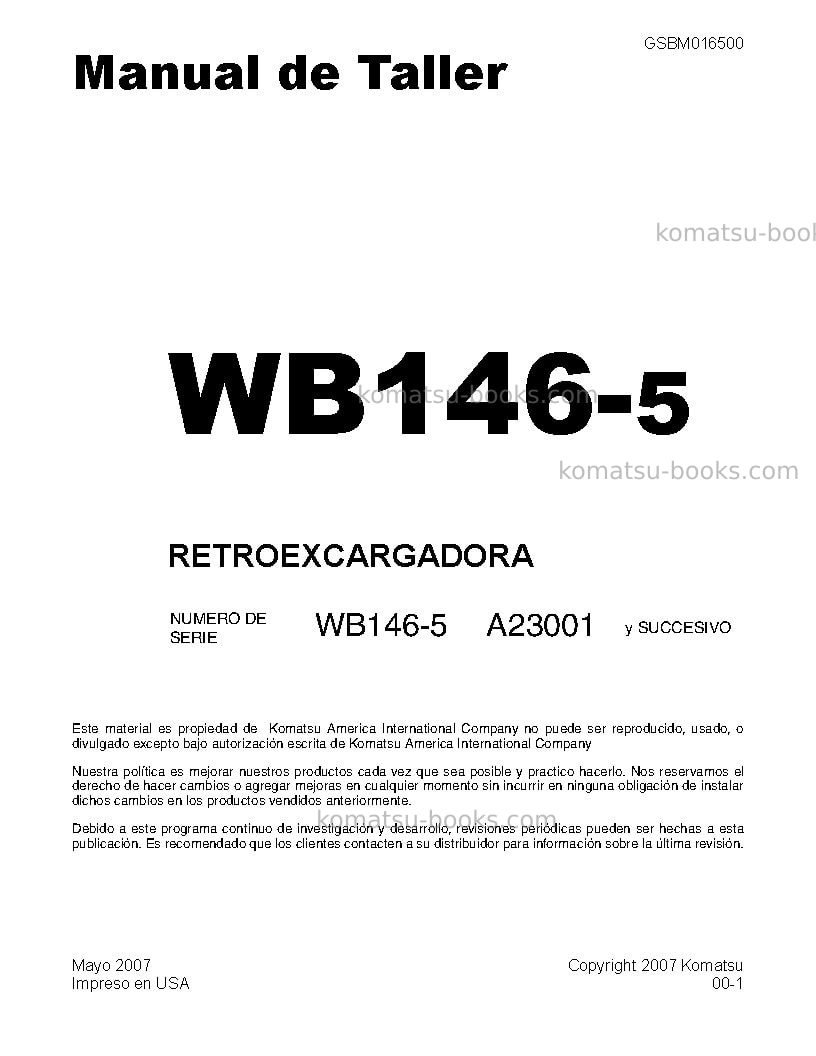 Komatsu wb146-5usa Reparación y mantenimiento cover