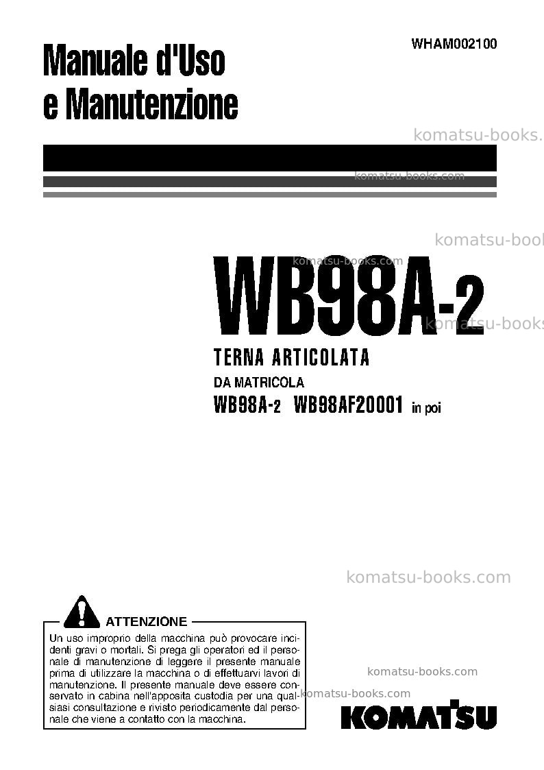 Komatsu wb98a-2ita Operation manual cover Komatsu wb98a-2ita Operation manual cover