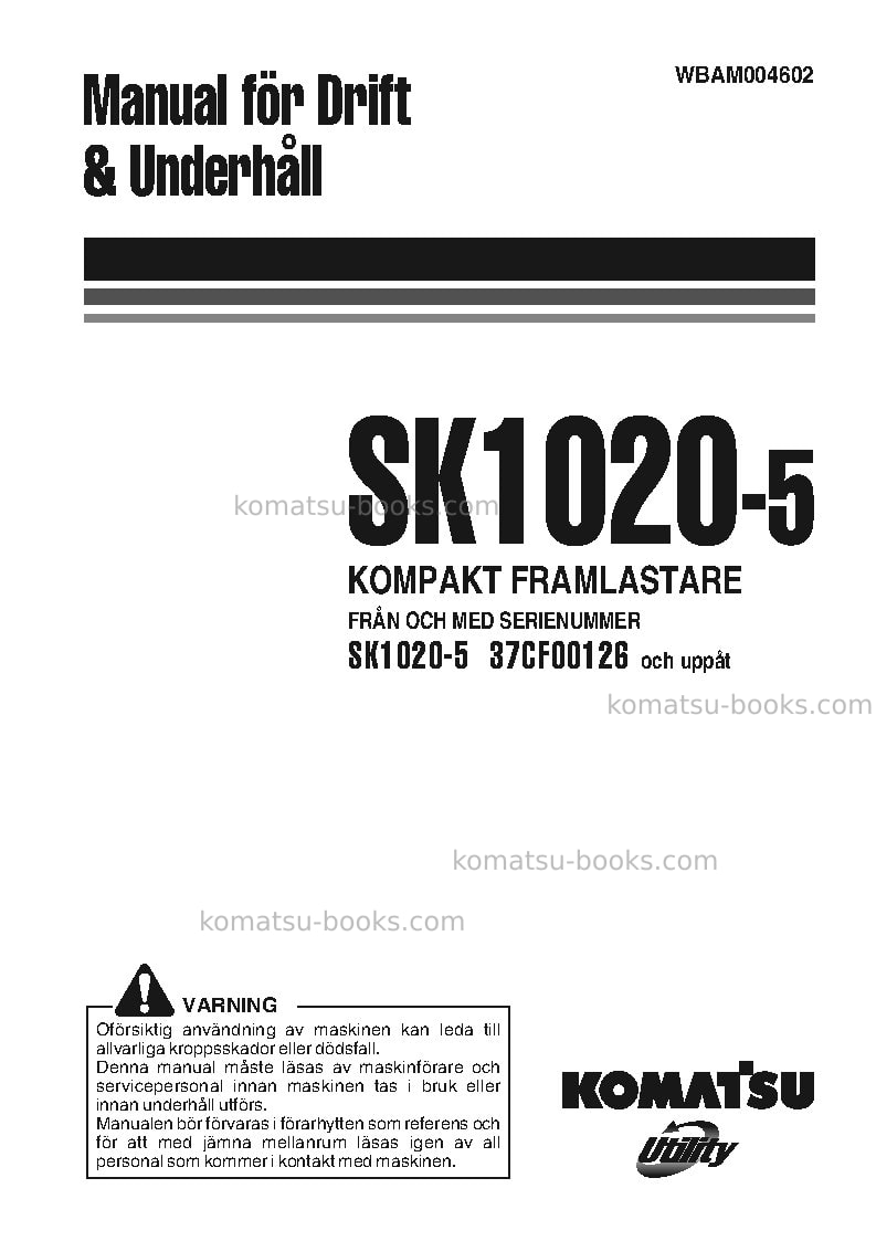 Komatsu sk1020-5ita Operation manual cover Komatsu sk1020-5ita Operation manual cover