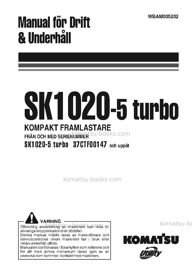 Komatsu sk1020-5ita-turbo Operation manual cover