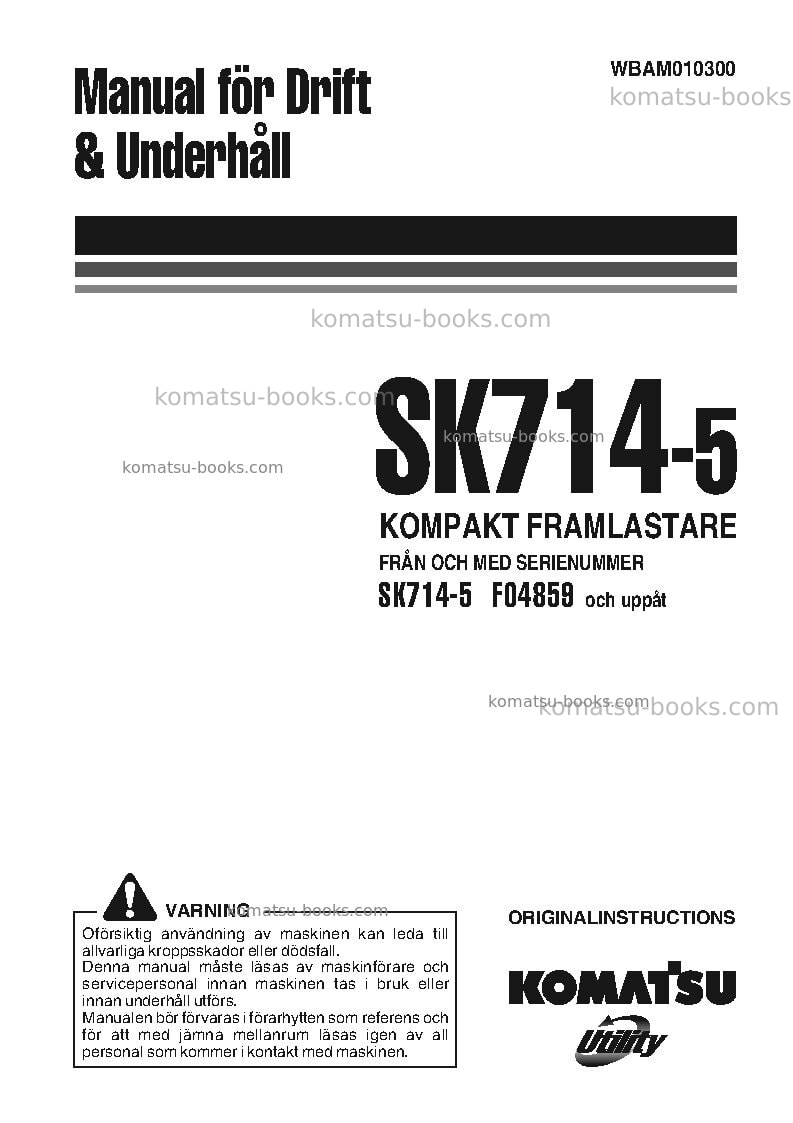 Komatsu sk714-5ita-/ Operation manual cover Komatsu sk714-5ita-/ Operation manual cover