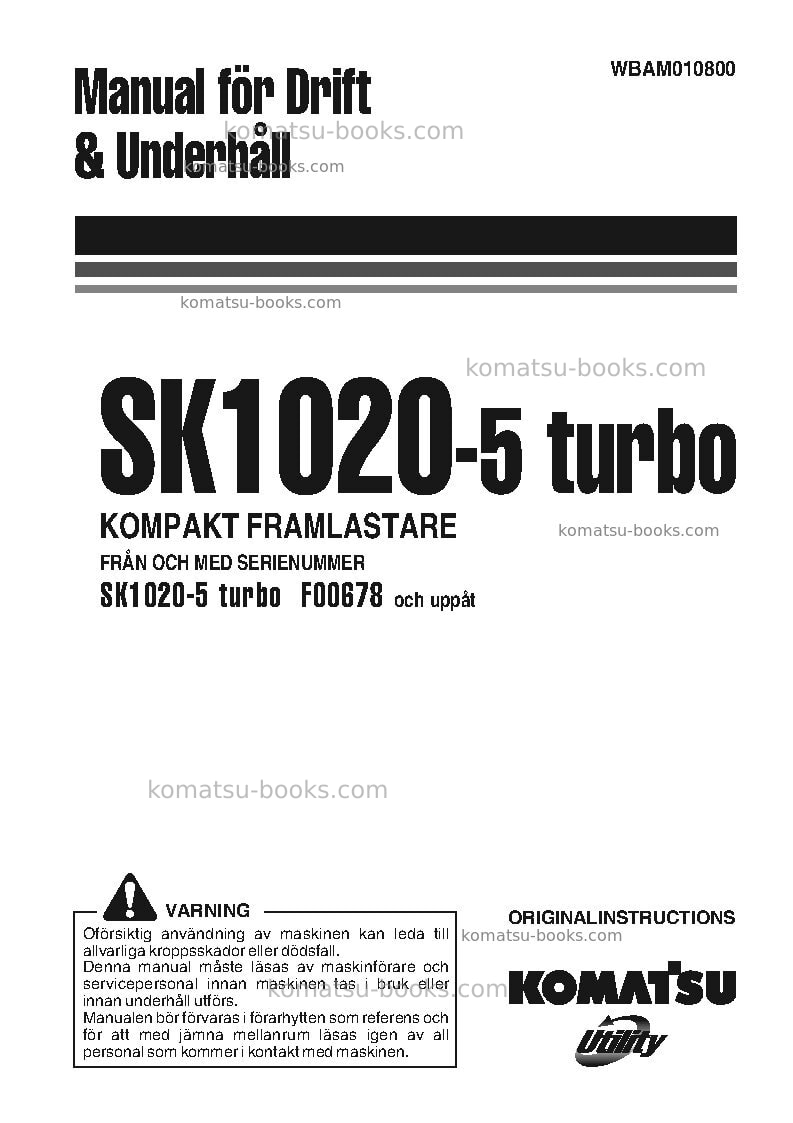 Komatsu sk1020-5ita-turbo Operation manual cover