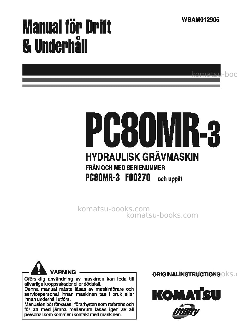 Komatsu pc80mr-3ita Operation manual cover Komatsu pc80mr-3ita Operation manual cover