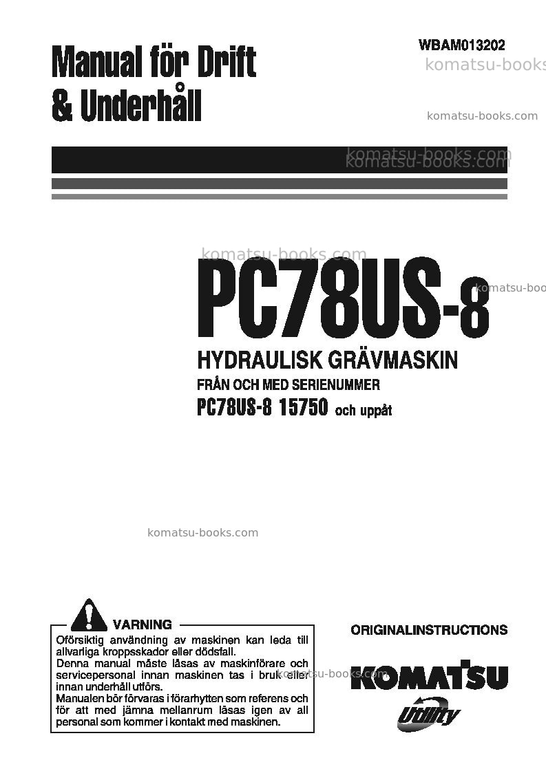 Komatsu pc78us-8jpn-for eu Operation manual cover Komatsu pc78us-8jpn-for eu Operation manual cover