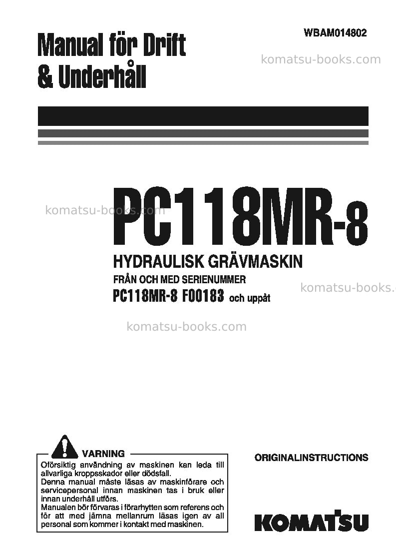 Komatsu pc118mr-8ita Operation manual cover Komatsu pc118mr-8ita Operation manual cover