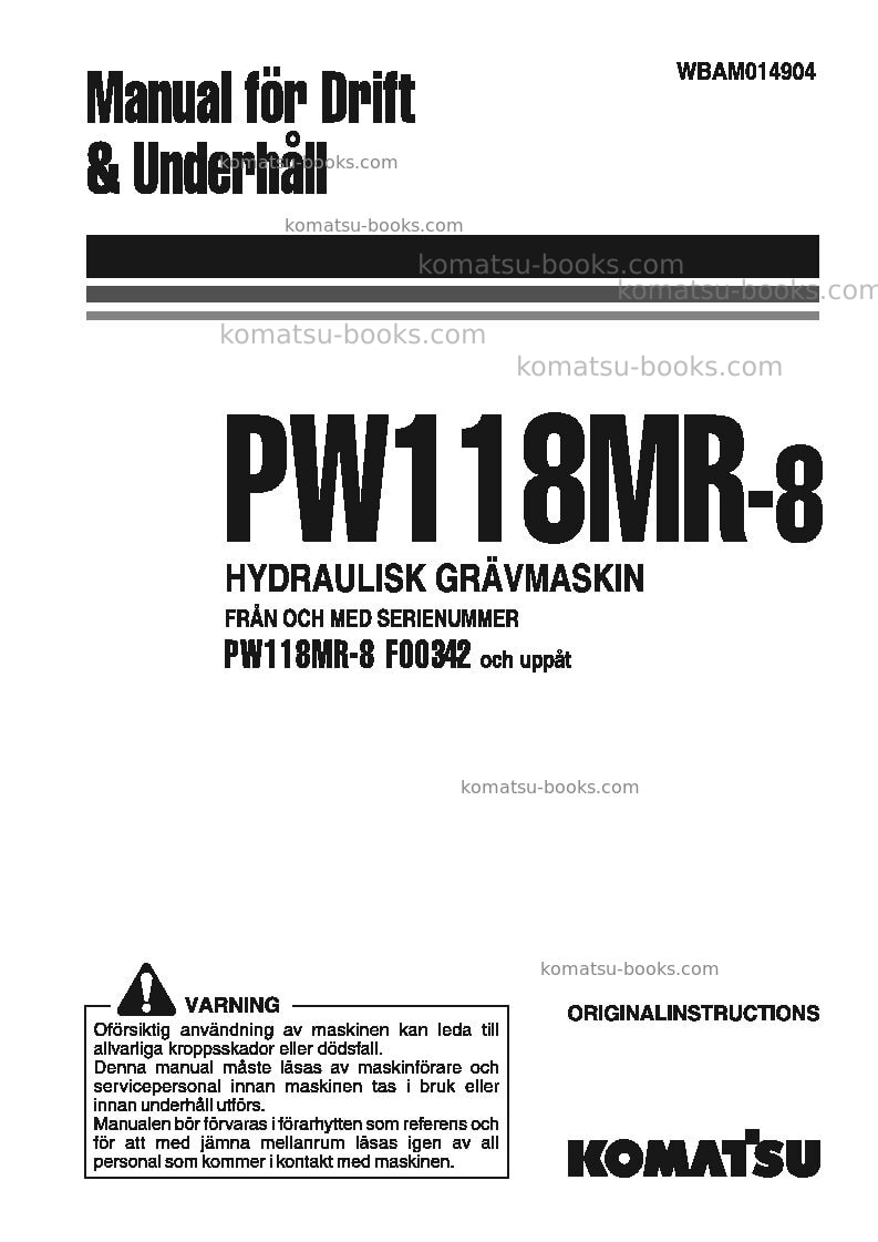 Komatsu pw118mr-8ita Operation manual cover Komatsu pw118mr-8ita Operation manual cover