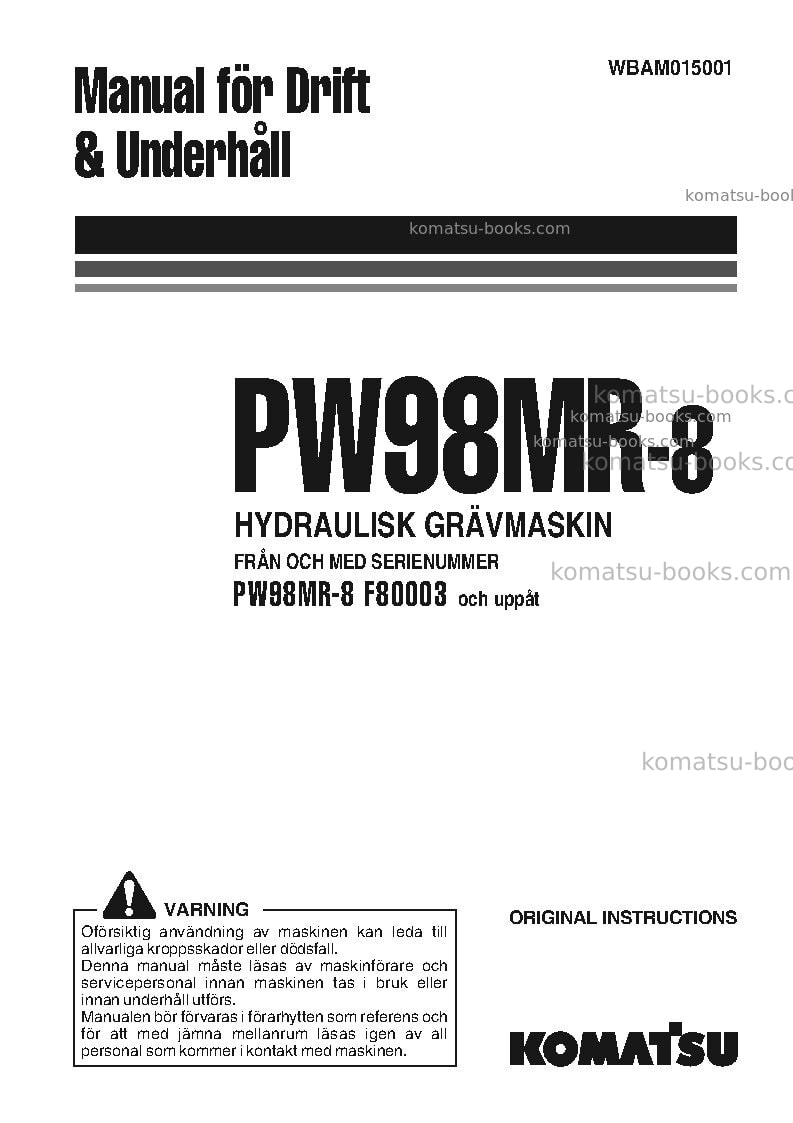 Komatsu pw98mr-8ita Operation manual cover
