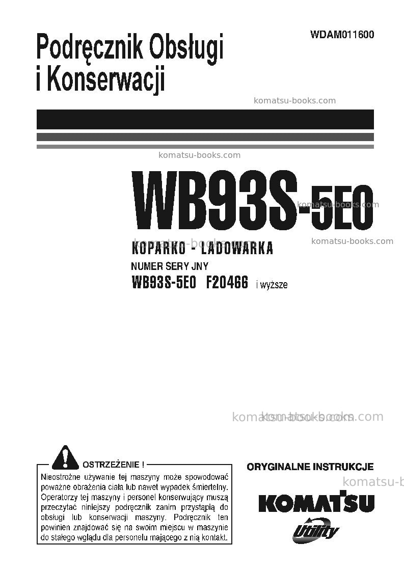 Komatsu wb93s-5ita-tier 3 Instrukcja obsługi okładka Komatsu wb93s-5ita-tier 3 Instrukcja obsługi okładka