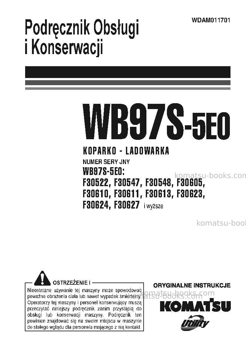 Komatsu wb97s-5ita-tier 3 Instrukcja obsługi okładka Komatsu wb97s-5ita-tier 3 Instrukcja obsługi okładka