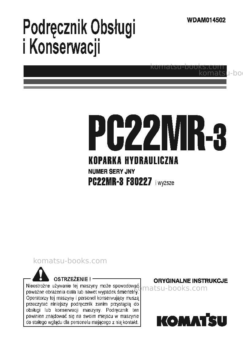 Komatsu pc22mr-3ita Instrukcja obsługi okładka Komatsu pc22mr-3ita Instrukcja obsługi okładka