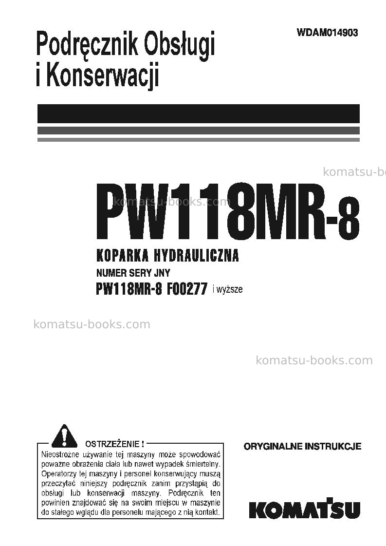 Komatsu pw118mr-8ita Instrukcja obsługi okładka Komatsu pw118mr-8ita Instrukcja obsługi okładka