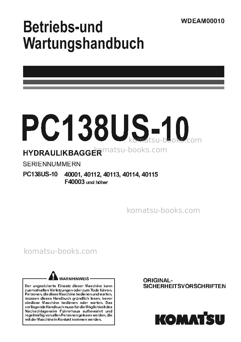 Komatsu pc138us-10ita Betriebsanleitung Titelseite Komatsu pc138us-10ita Betriebsanleitung Titelseite