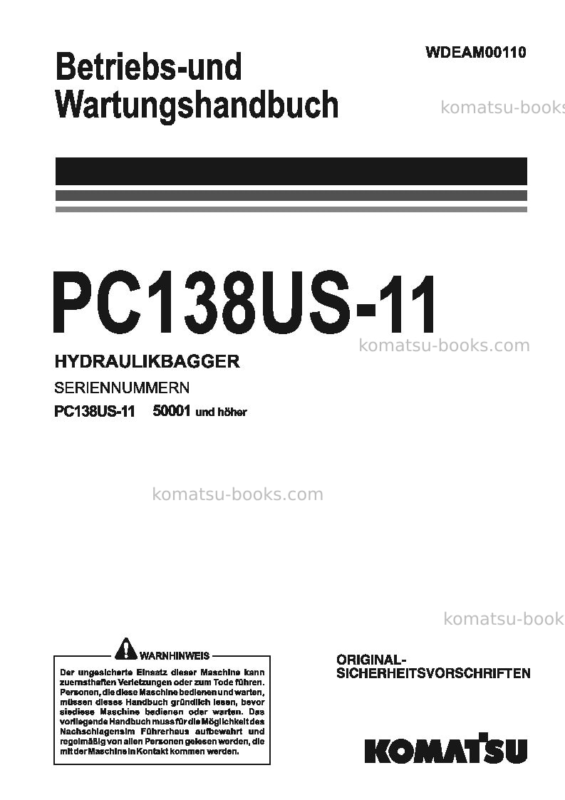 Komatsu pc138us-11ita Betriebsanleitung Titelseite Komatsu pc138us-11ita Betriebsanleitung Titelseite