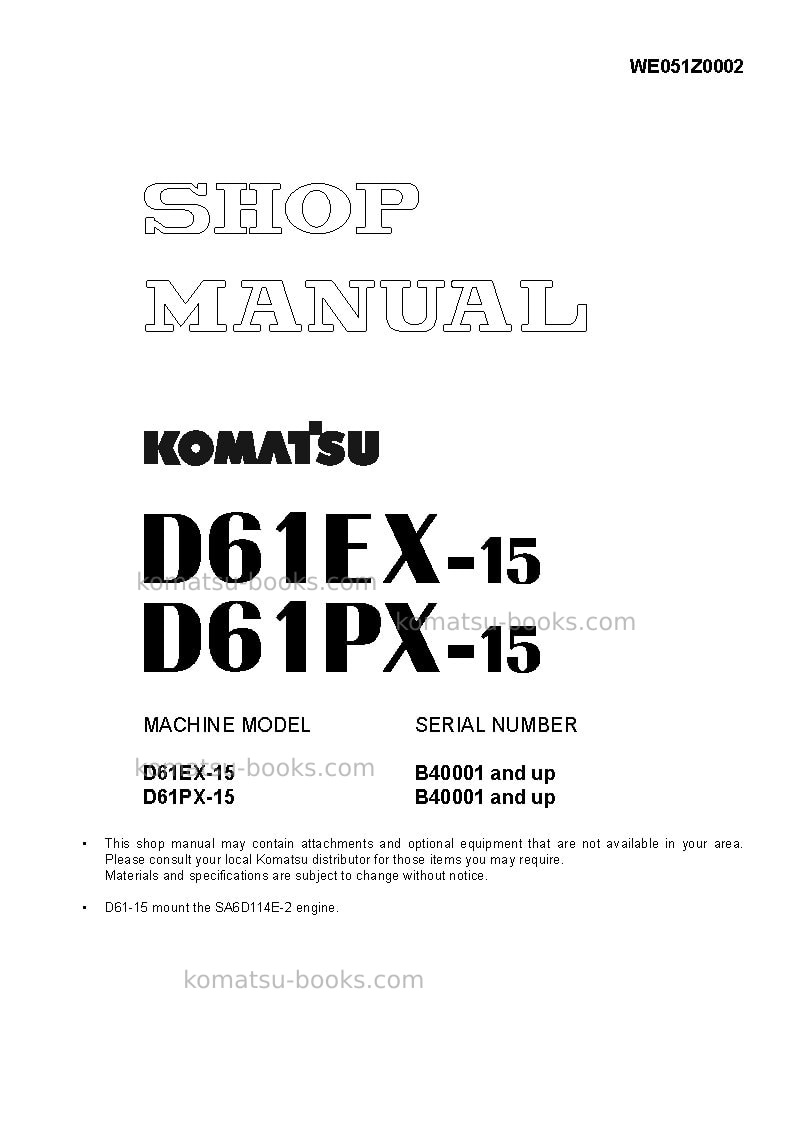 Komatsu d61ex-15bra Repair & maintenance cover
