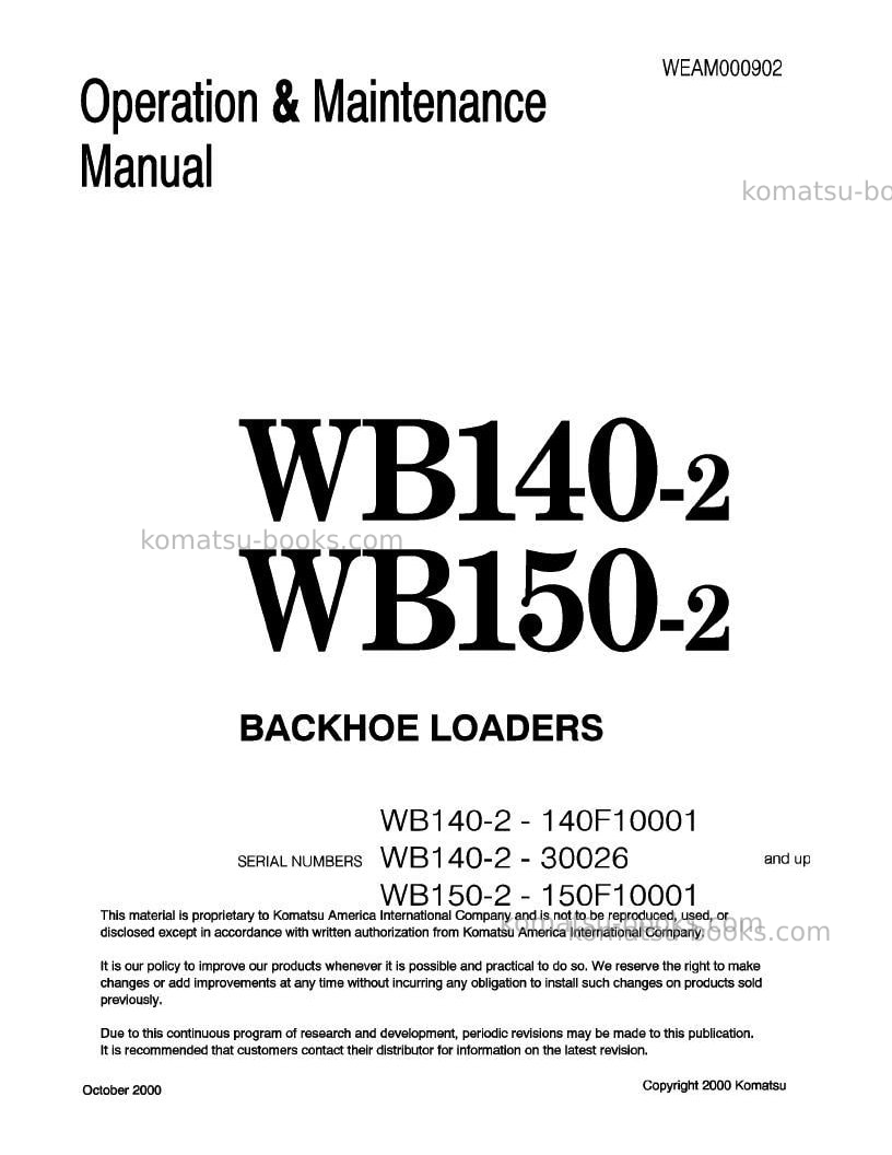 Komatsu wb150-2ita Operation manual cover