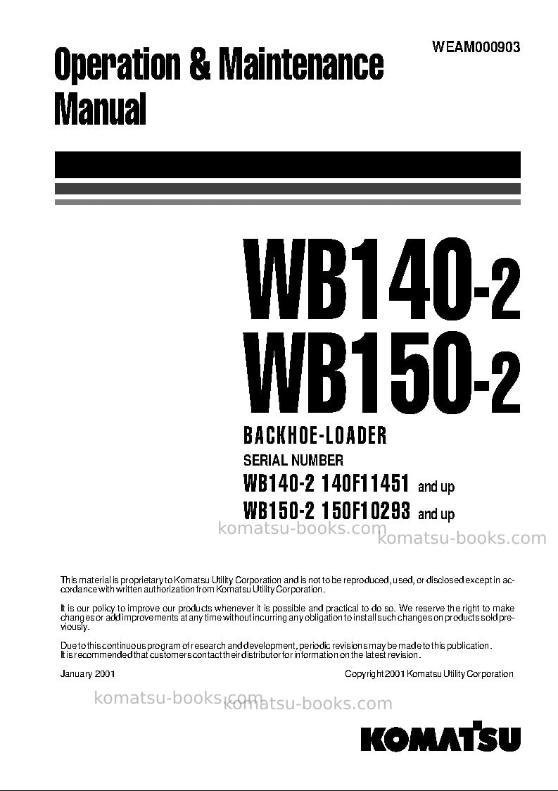 Komatsu wb140-2ita Operation manual cover