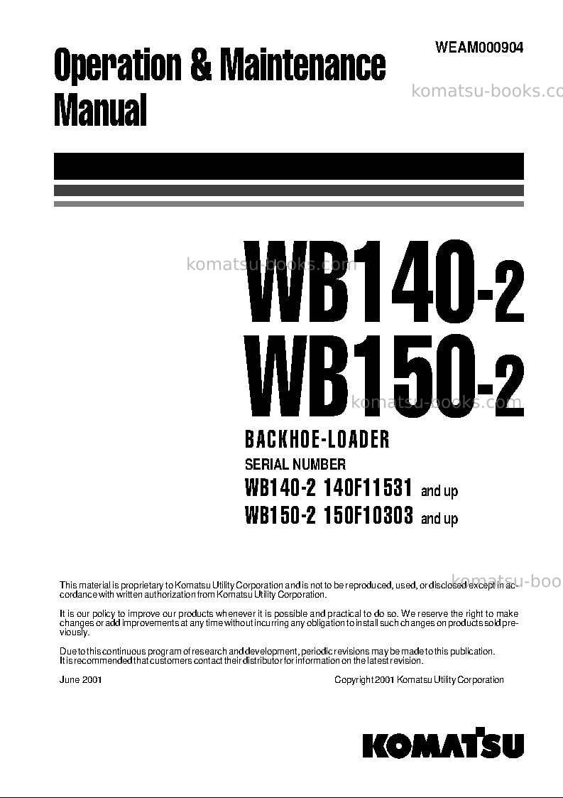 Komatsu wb150-2ita Operation manual cover Komatsu wb150-2ita Operation manual cover
