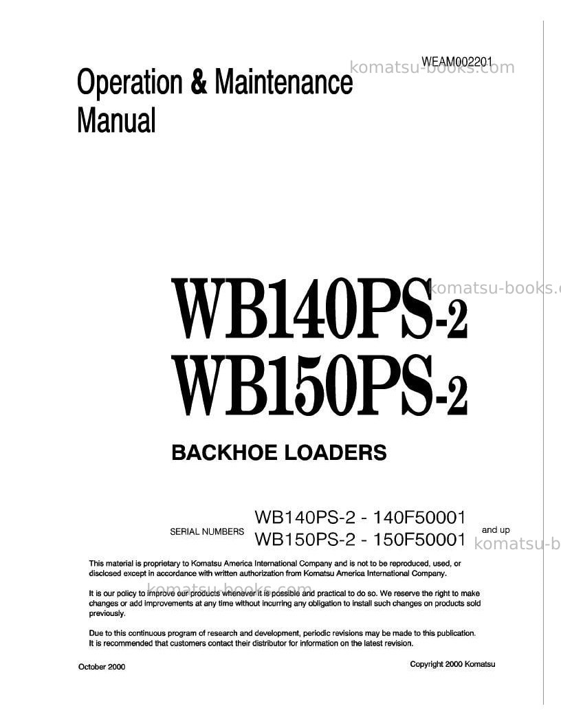 Komatsu wb150ps-2ita Operation manual cover