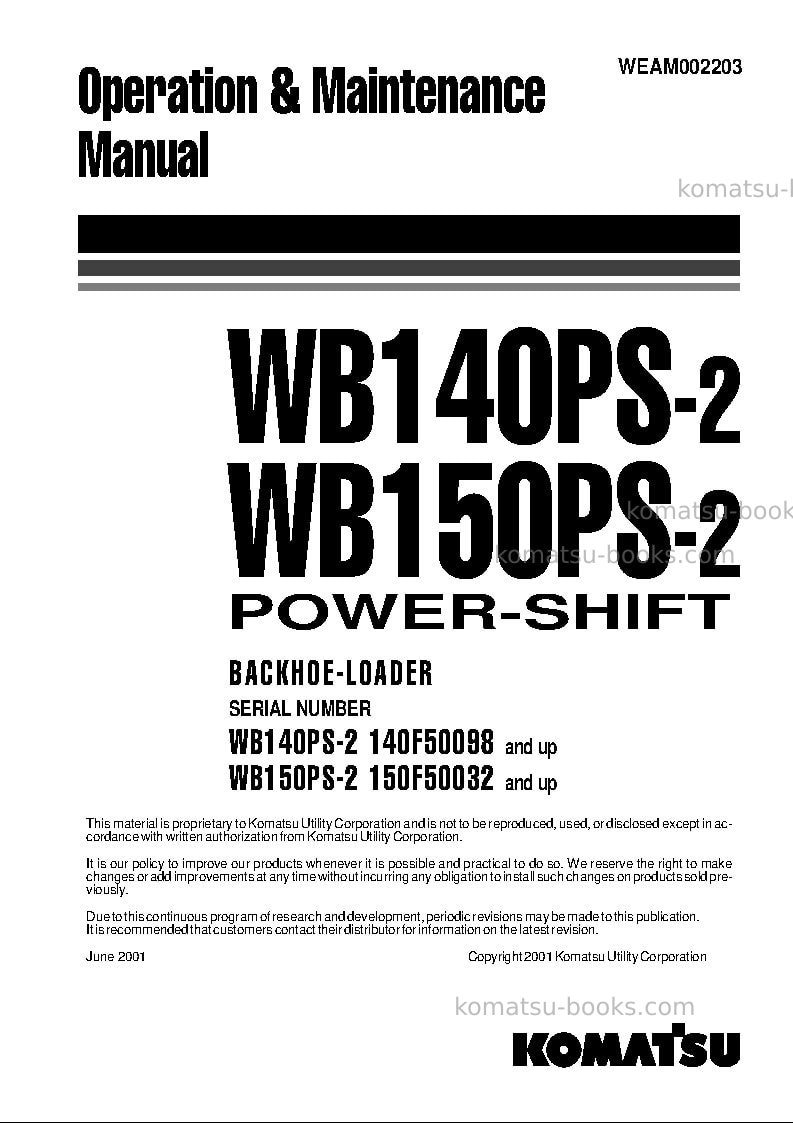 Komatsu wb150ps-2ita Operation manual cover