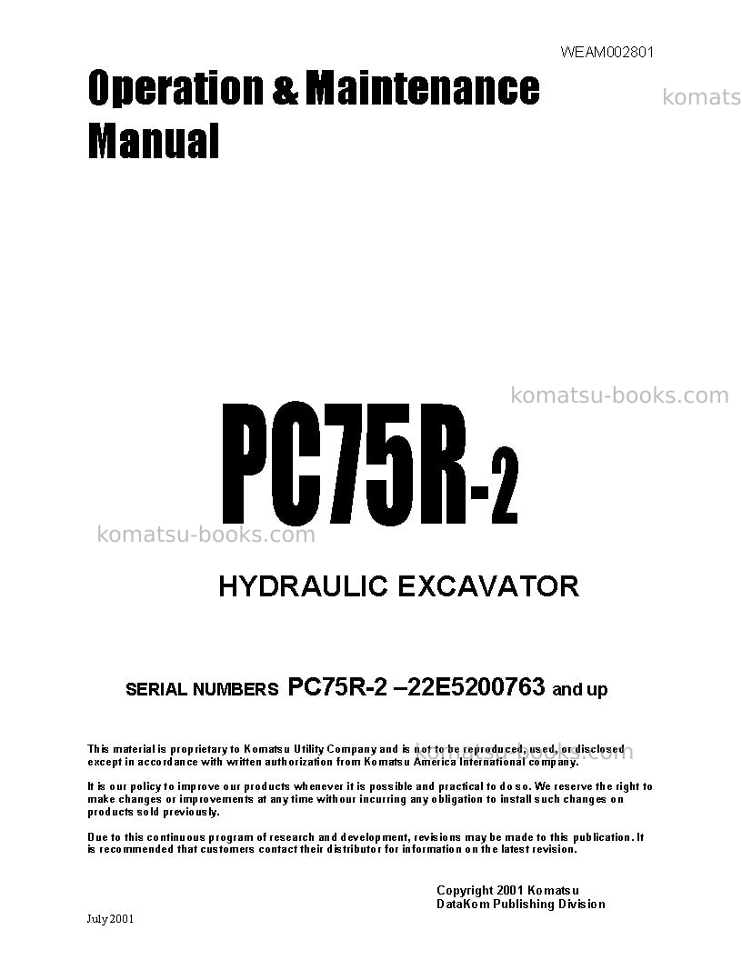 Komatsu pc75r-2ita Operation manual cover Komatsu pc75r-2ita Operation manual cover