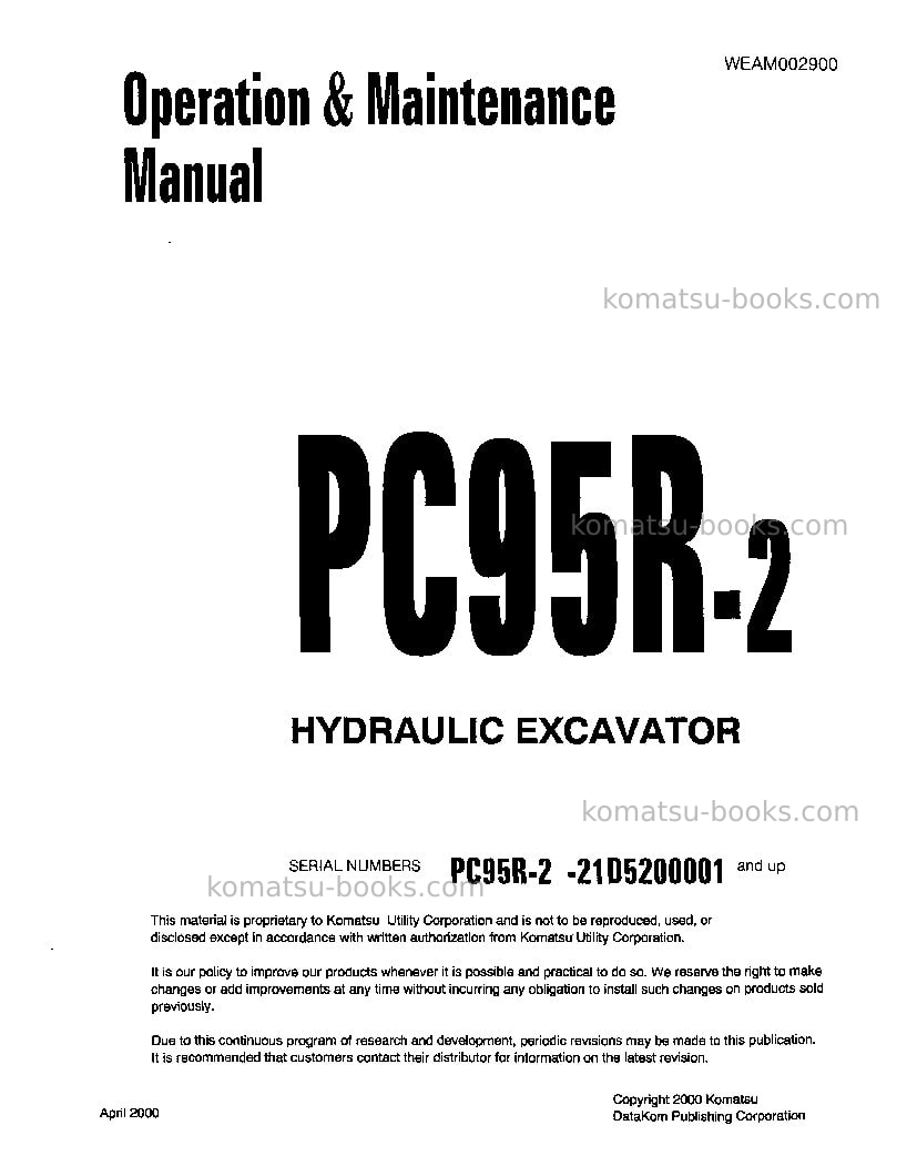 Komatsu pc95r-2ita Operation manual cover Komatsu pc95r-2ita Operation manual cover
