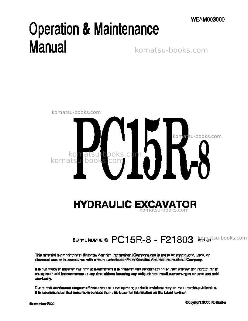 Komatsu pc15r-8ita Operation manual cover