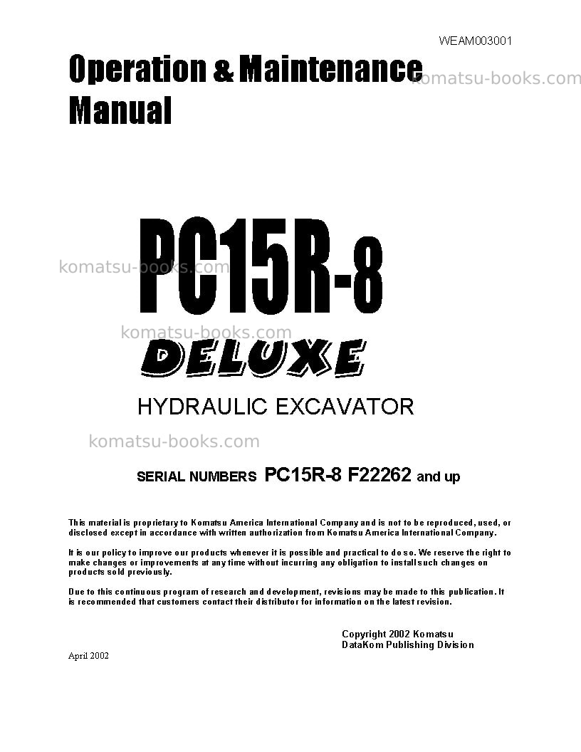 Komatsu pc15r-8ita Operation manual cover Komatsu pc15r-8ita Operation manual cover