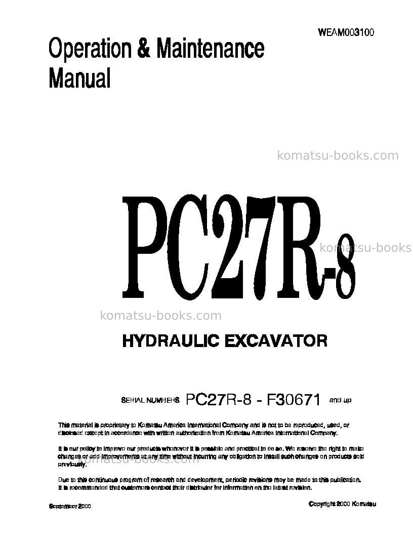 Komatsu pc27r-8jpn Operation manual cover Komatsu pc27r-8jpn Operation manual cover