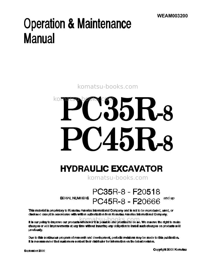 Komatsu pc35r-8jpn Operation manual cover Komatsu pc35r-8jpn Operation manual cover