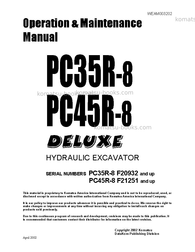Komatsu pc35r-8jpn Operation manual cover