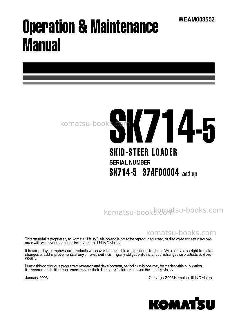 Komatsu sk714-5ita-/ Operation manual cover Komatsu sk714-5ita-/ Operation manual cover