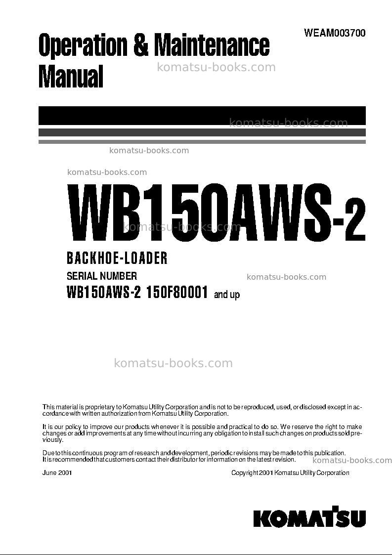 Komatsu wb150aws-2ita Operation manual cover Komatsu wb150aws-2ita Operation manual cover