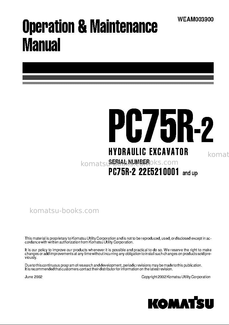 Komatsu pc75r-2ita Operation manual cover Komatsu pc75r-2ita Operation manual cover