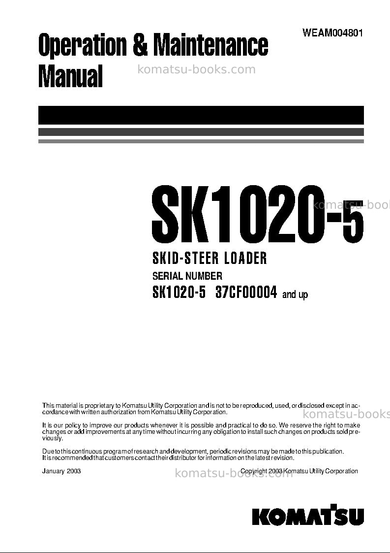 Komatsu sk1020-5ita Operation manual cover Komatsu sk1020-5ita Operation manual cover