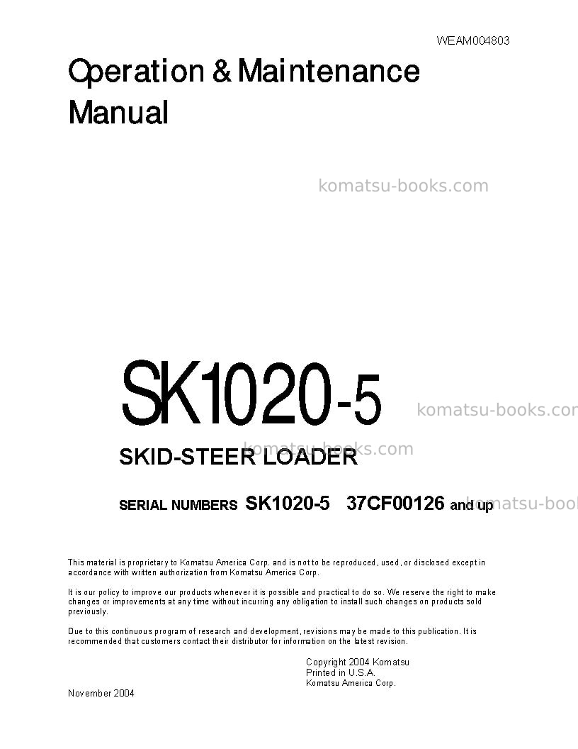 Komatsu sk1020-5ita Operation manual cover Komatsu sk1020-5ita Operation manual cover