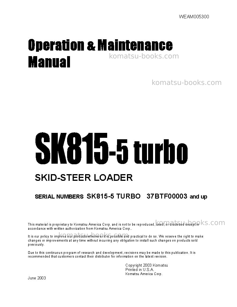 Komatsu sk815-5ita-turbo Operation manual cover