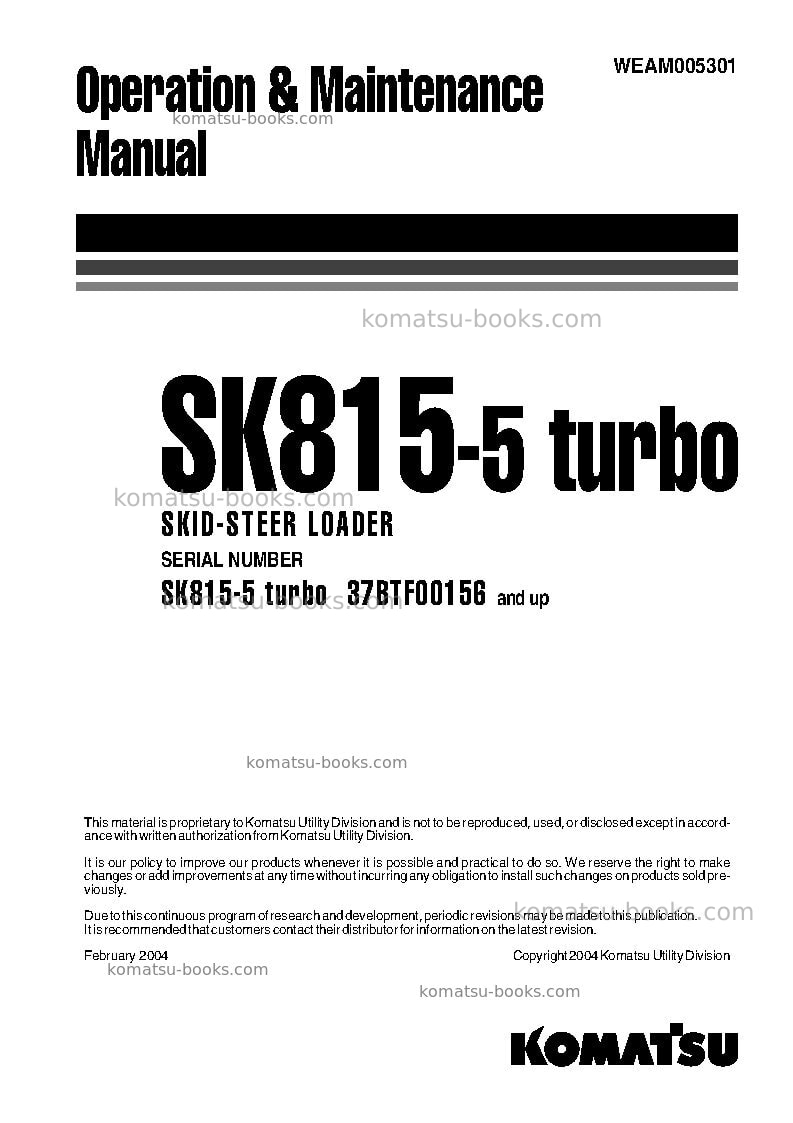 Komatsu sk815-5ita-turbo Operation manual cover