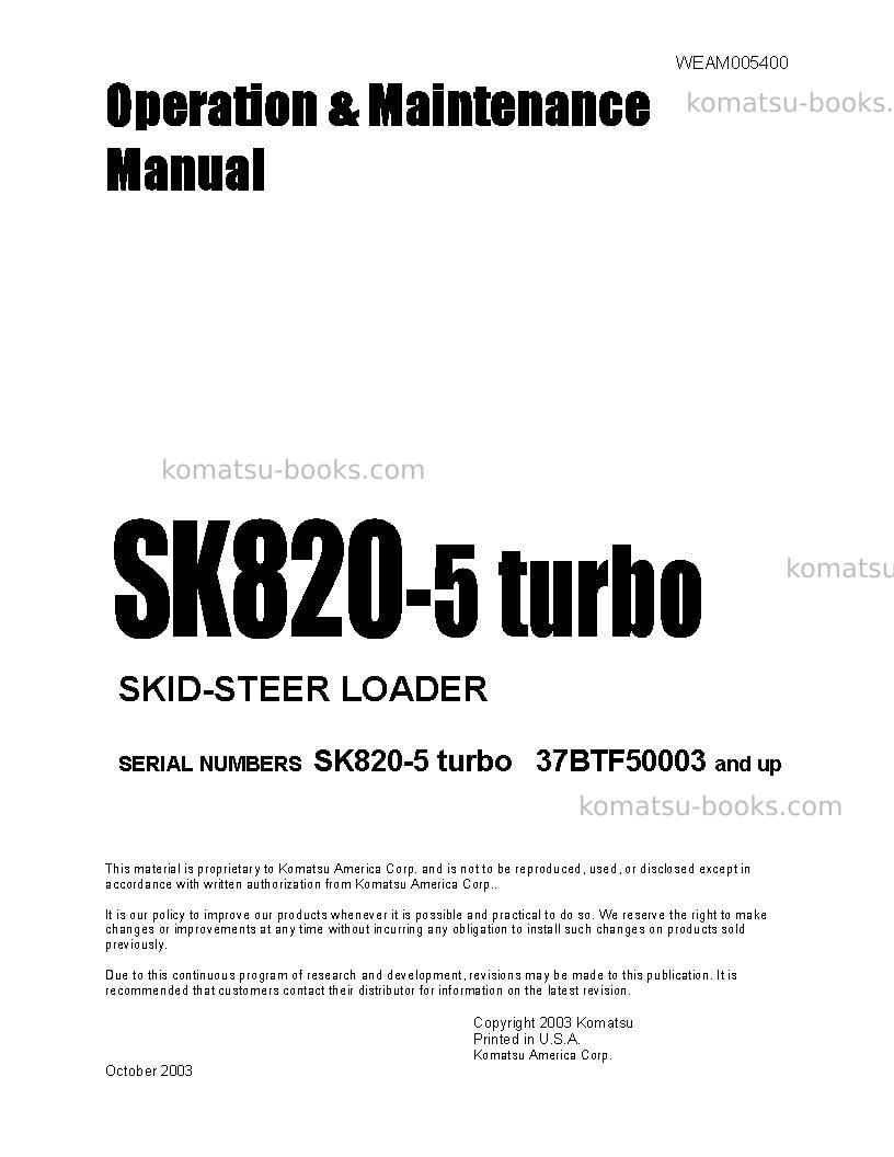 Komatsu sk820-5ita Operation manual cover Komatsu sk820-5ita Operation manual cover