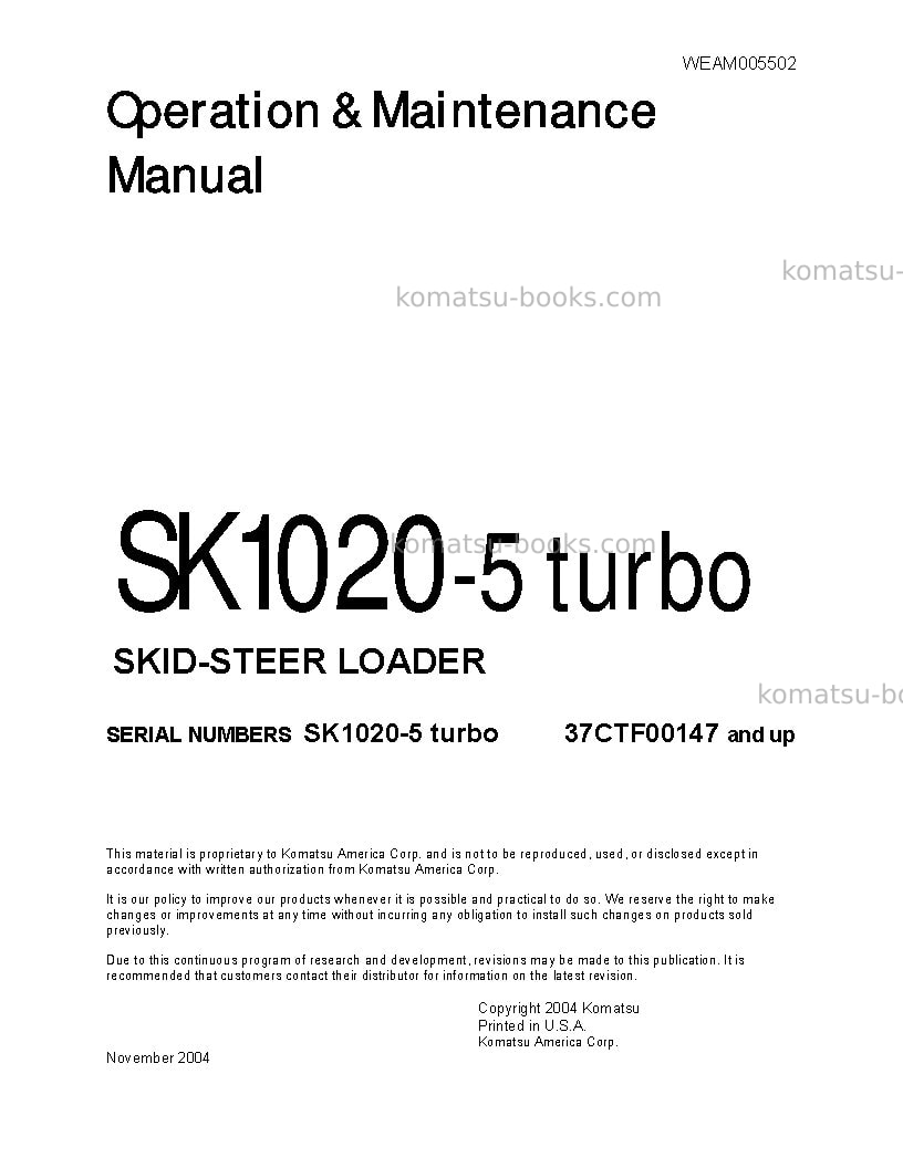 Komatsu sk1020-5ita-turbo Operation manual cover
