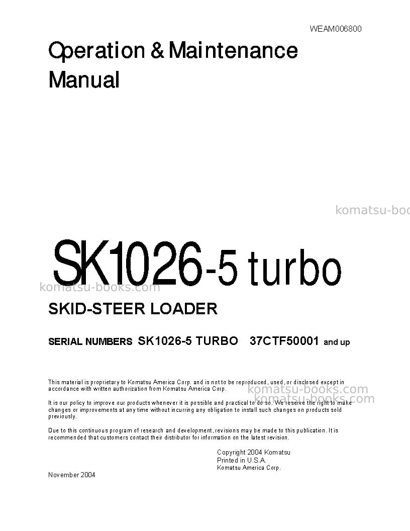 Komatsu sk1026-5ita Operation manual cover Komatsu sk1026-5ita Operation manual cover