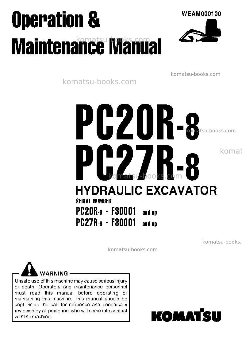 Komatsu pc20r-8ita Operation manual cover
