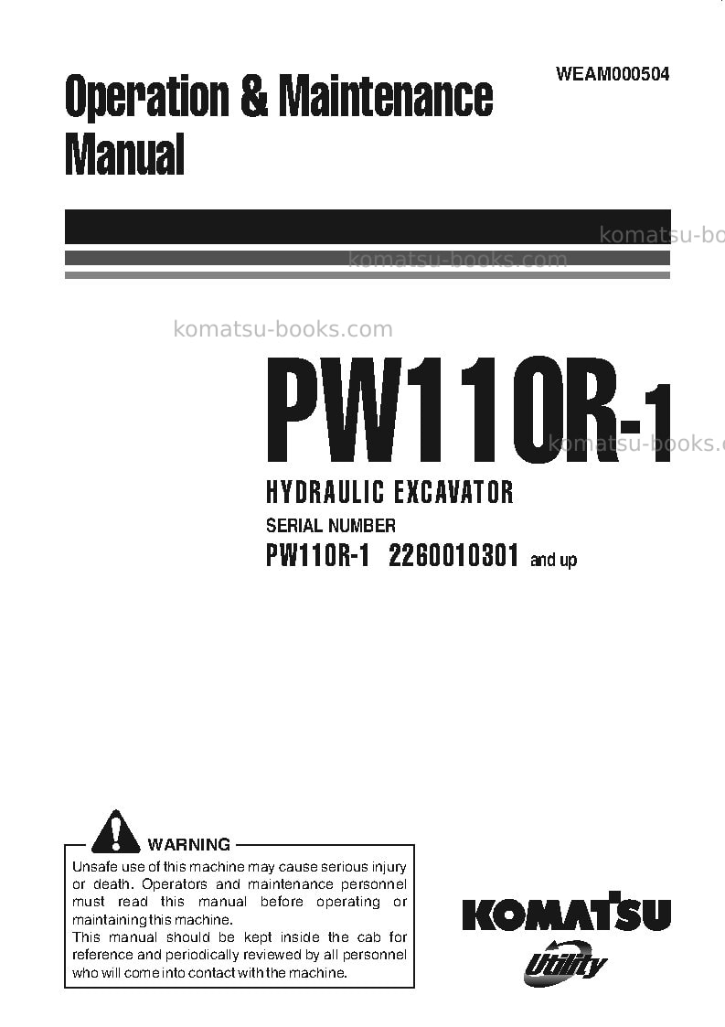 Komatsu pw110r-1ita Operation manual cover Komatsu pw110r-1ita Operation manual cover