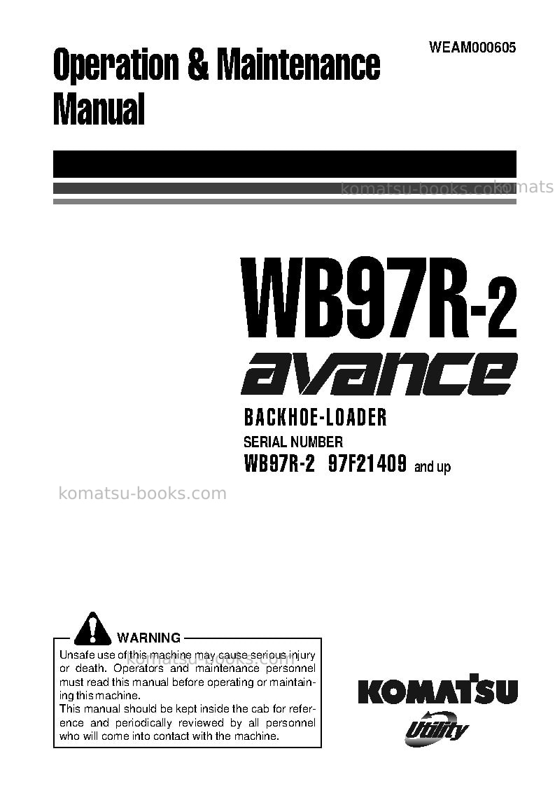 Komatsu wb97r-2ita Operation manual cover
