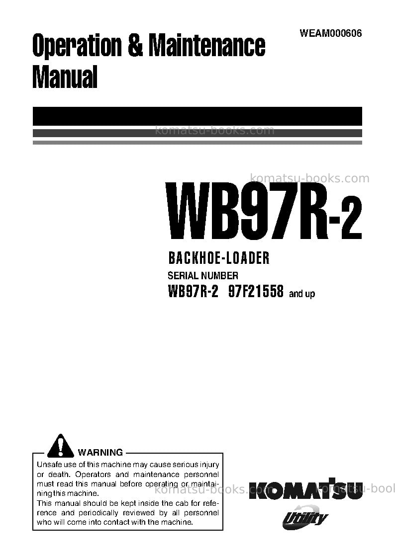 Komatsu wb97r-2ita Operation manual cover Komatsu wb97r-2ita Operation manual cover