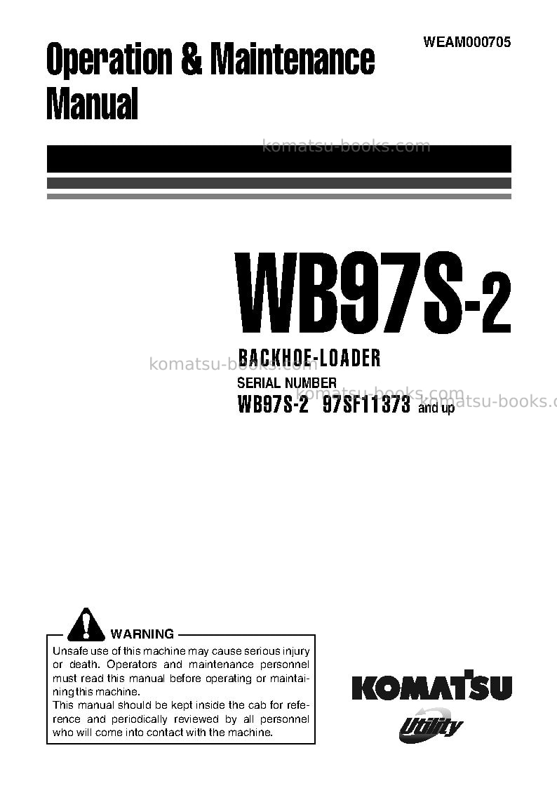 Komatsu wb97s-2ita Operation manual cover Komatsu wb97s-2ita Operation manual cover