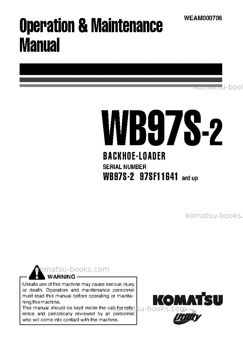 Komatsu wb97s-2ita Operation manual cover